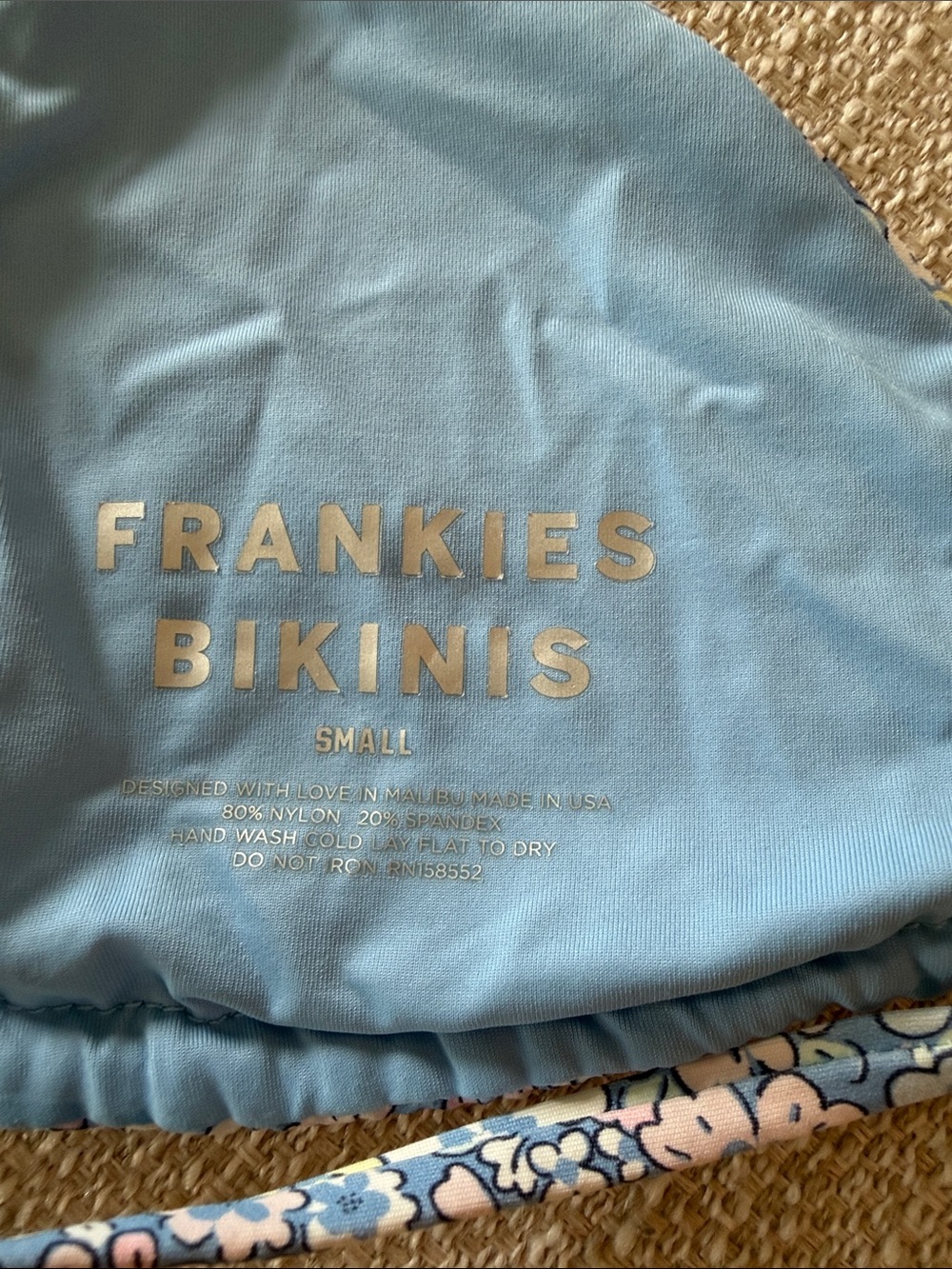 Frankie's Bikinis Sky Blue Triangle Bikini Top with Floral Straps - Picture 3 of 3